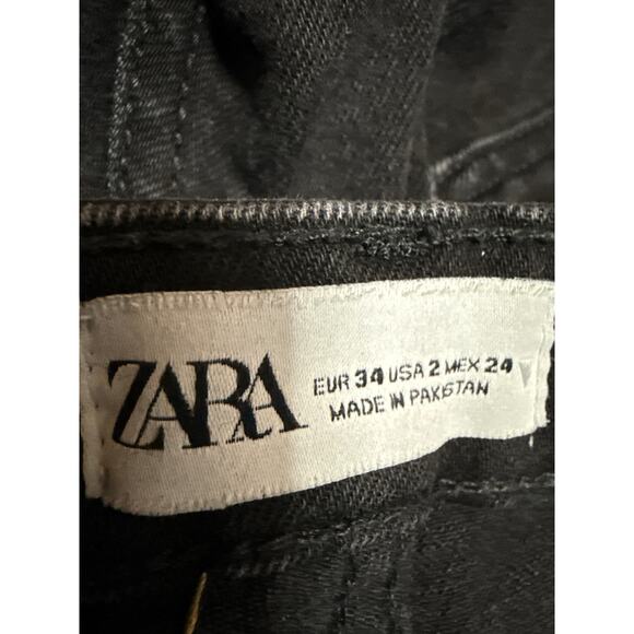 Zara Women's Black High Rise Raw Hem Flared Bootcut Cropped Denim Jeans Size 2 - Picture 4 of 4